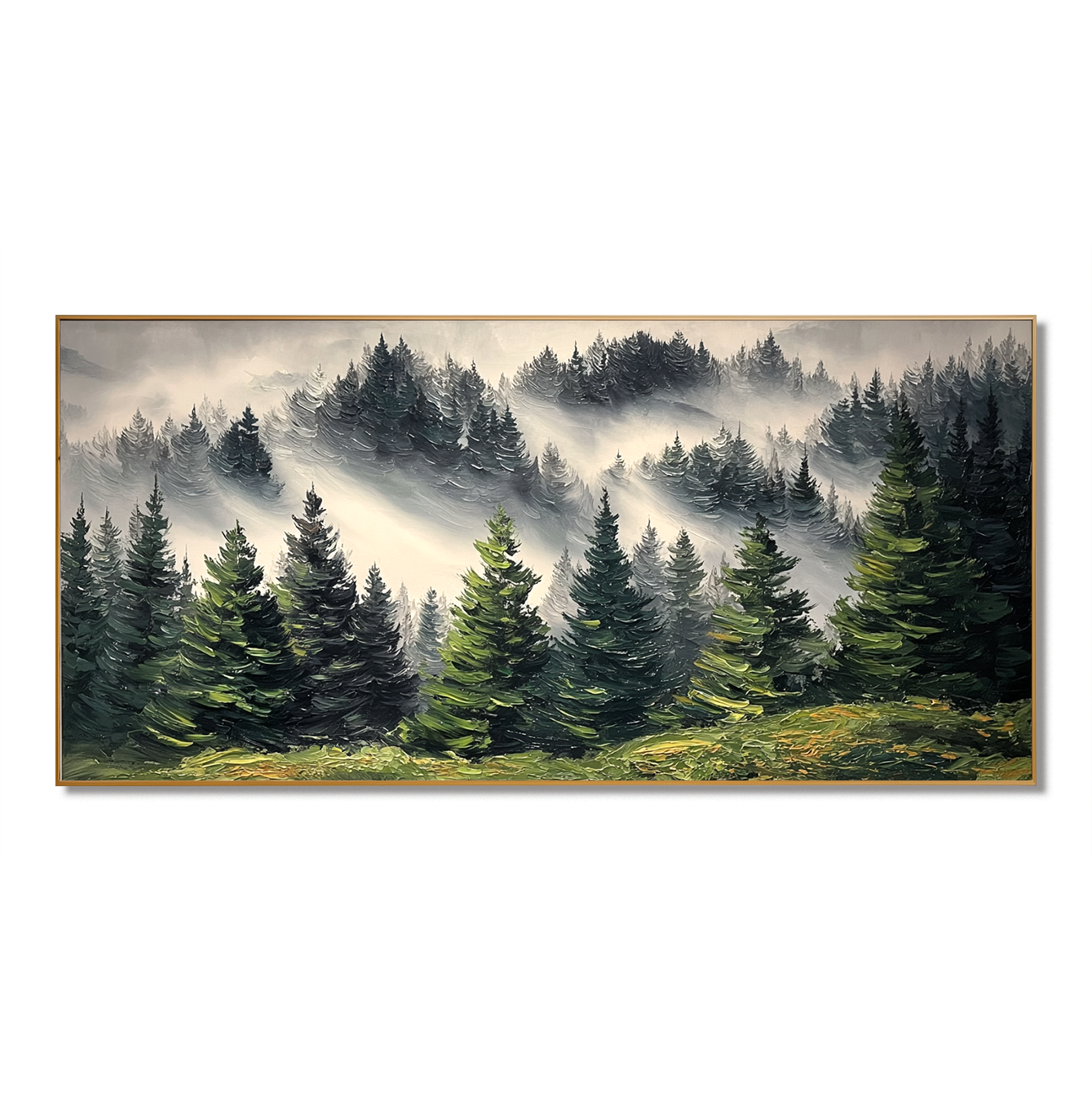 Large Misty Forest Painting | Pine Tree Landscape Wall Art