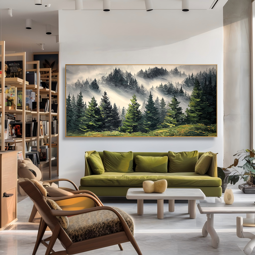 Whispers of the Wilderness – Large Misty Forest Painting#AB14305