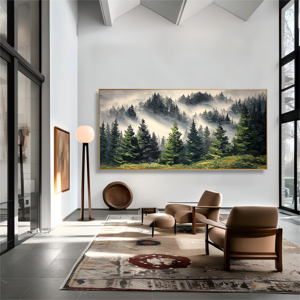 Whispers of the Wilderness – Large Misty Forest Painting#AB14305