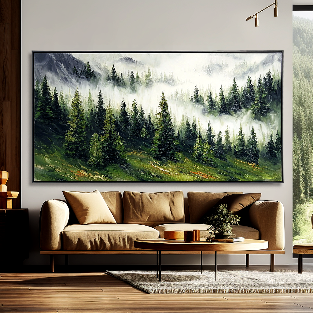 Echoes of the Silent Pines – Large Misty Forest Landscap#AB14306