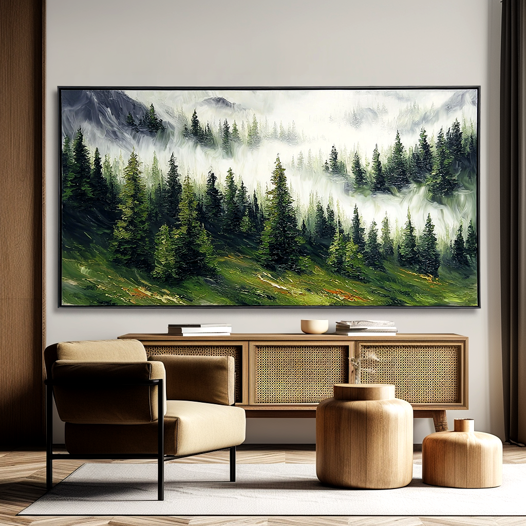 Echoes of the Silent Pines – Large Misty Forest Landscap#AB14306