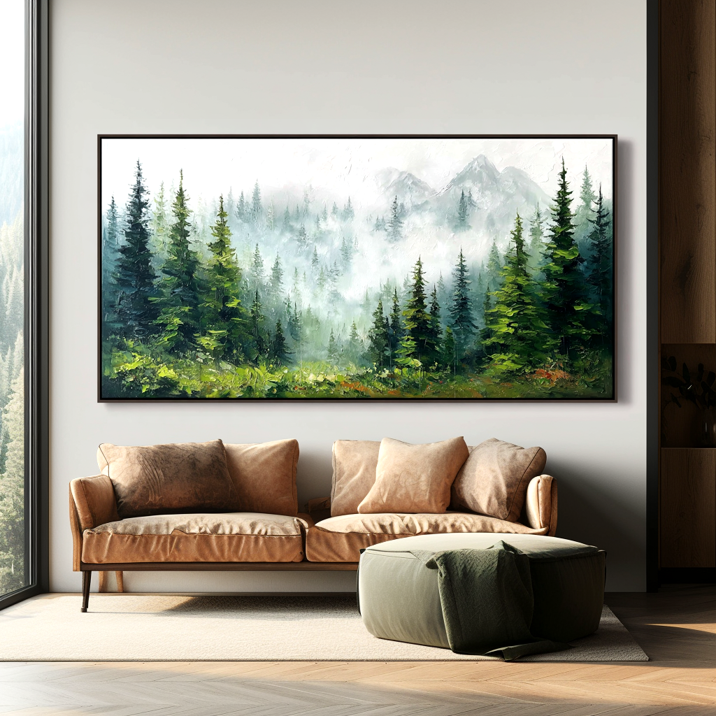 Whispers of the Mountain Forest – Large Evergreen Pine Landscape#AB14307