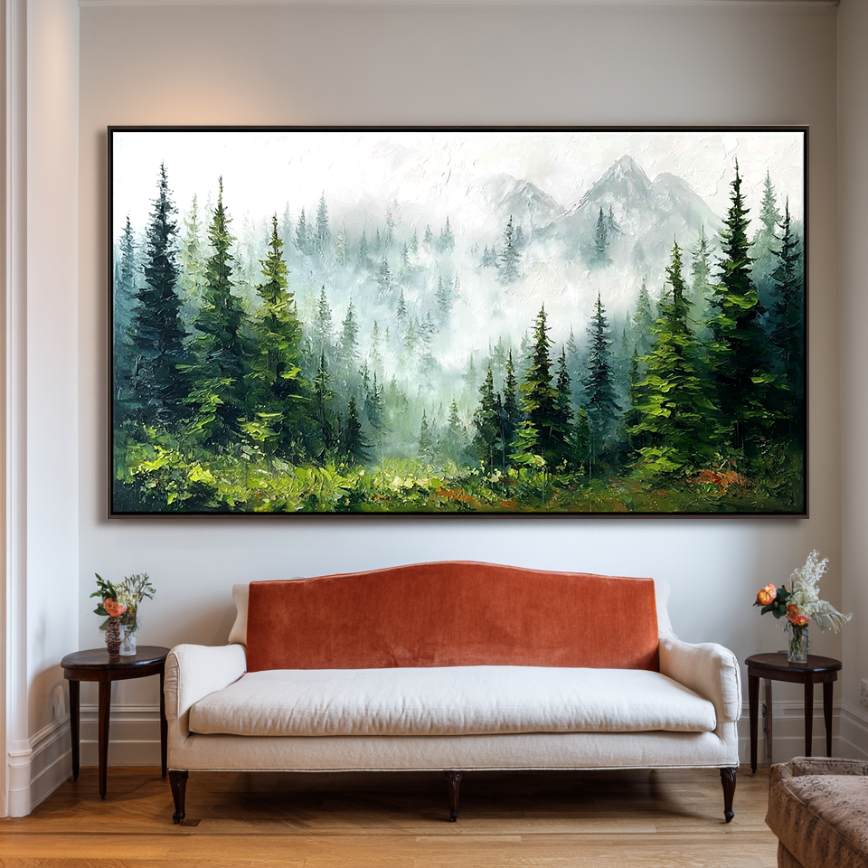 Whispers of the Mountain Forest – Large Evergreen Pine Landscape#AB14307
