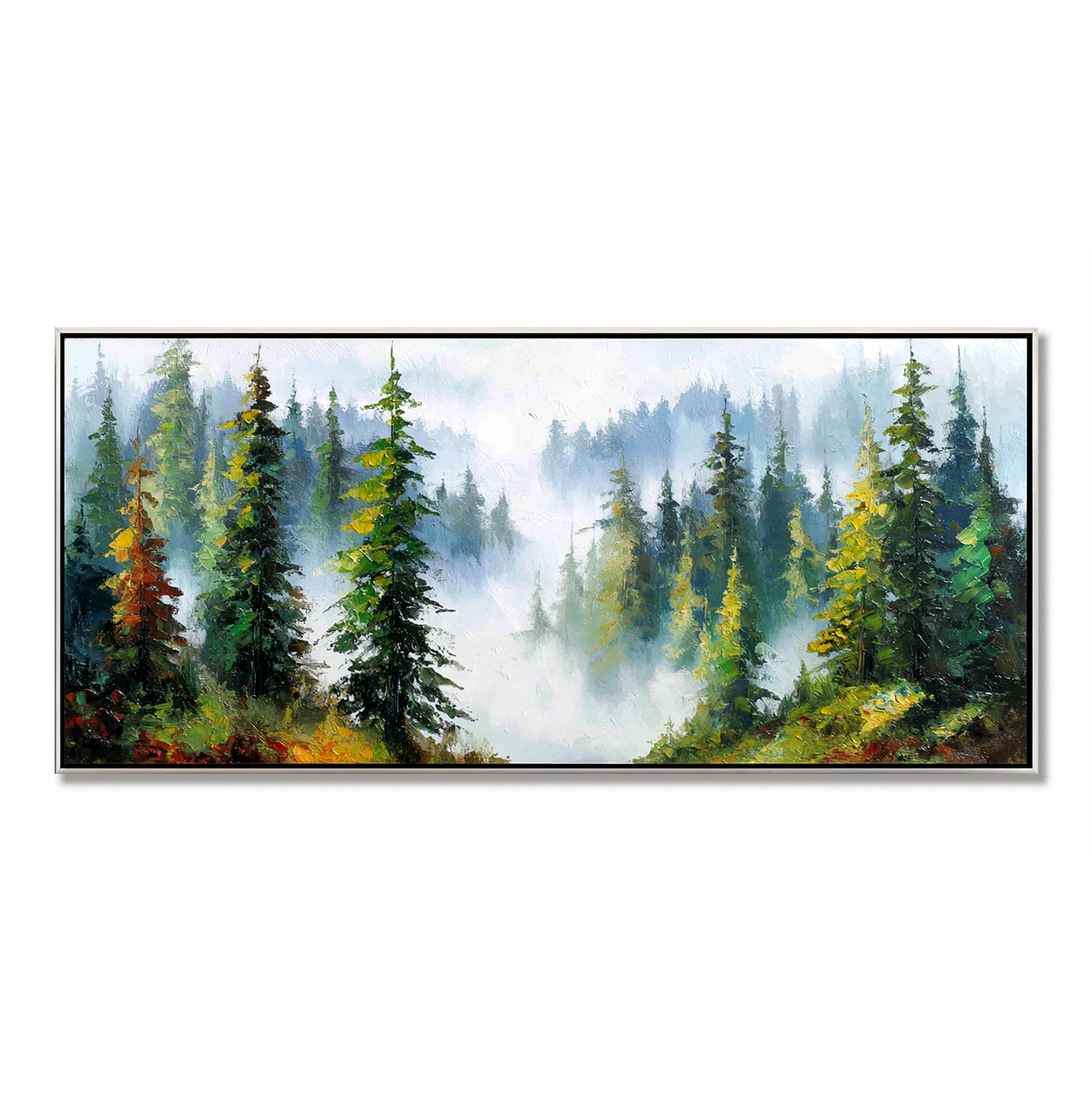 Whispering Pines – Panoramic Textured Landscape Oil Painting#AB14308