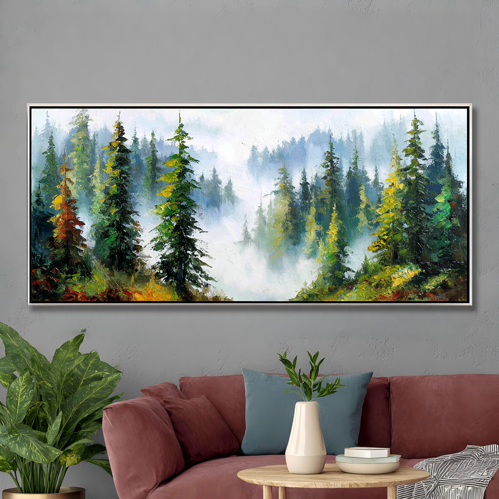 Whispering Pines – Panoramic Textured Landscape Oil Painting#AB14308