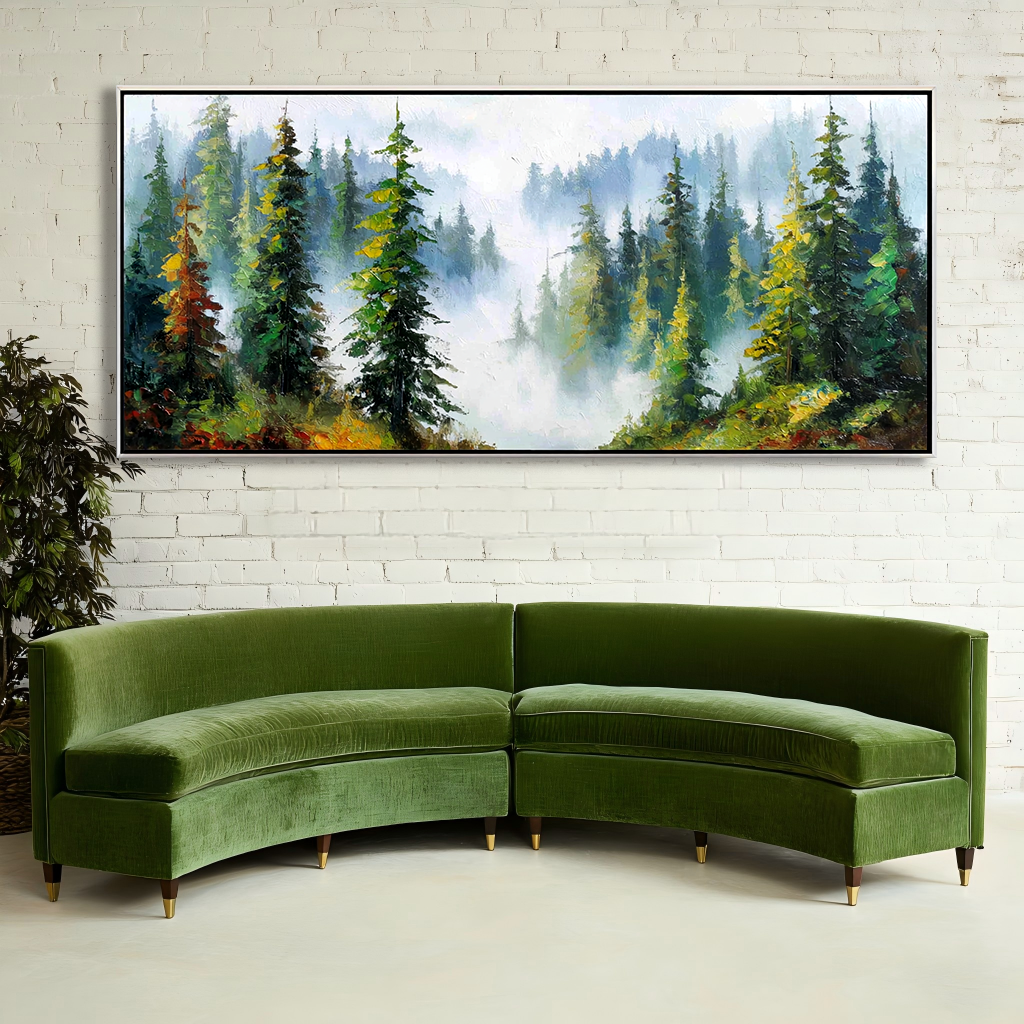 Whispering Pines – Panoramic Textured Landscape Oil Painting#AB14308