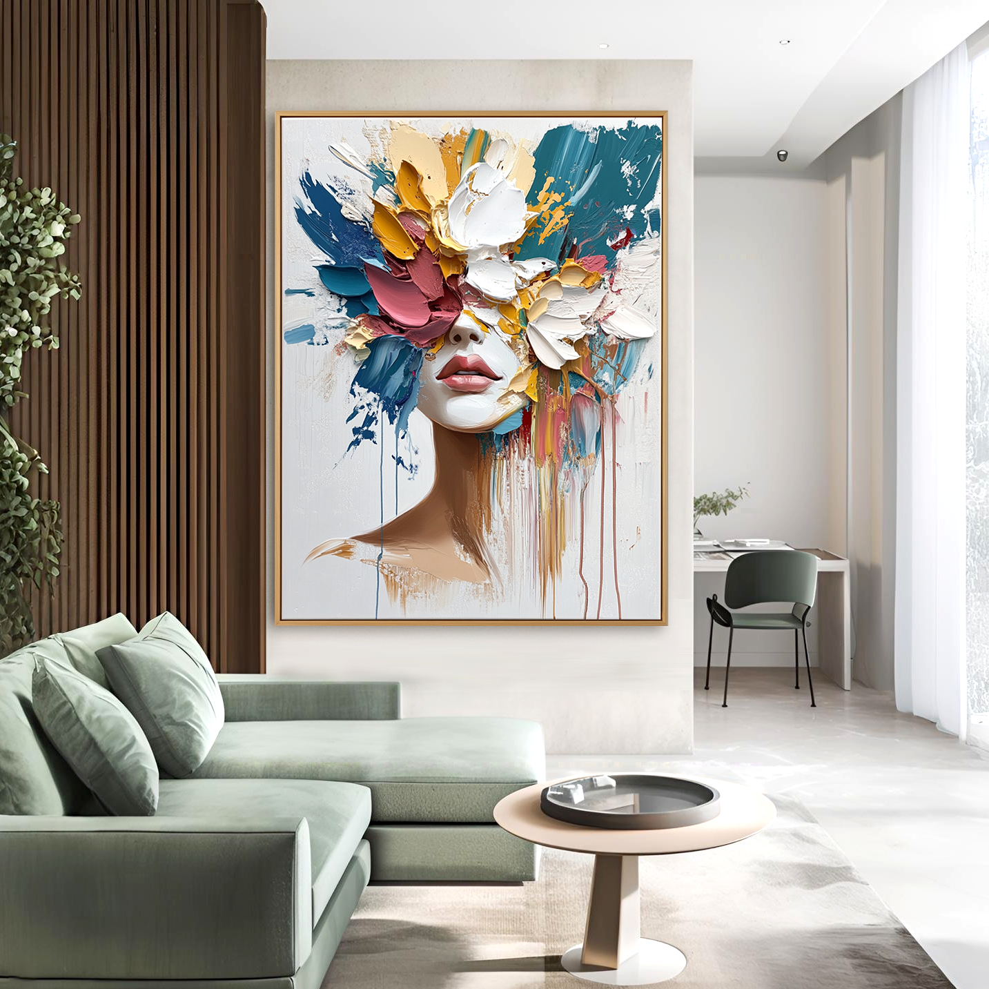 Veil of Expression – Textured Abstract Portrait Oil Painting#AB14314