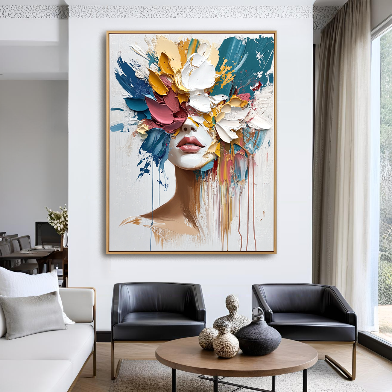 Veil of Expression – Textured Abstract Portrait Oil Painting#AB14314