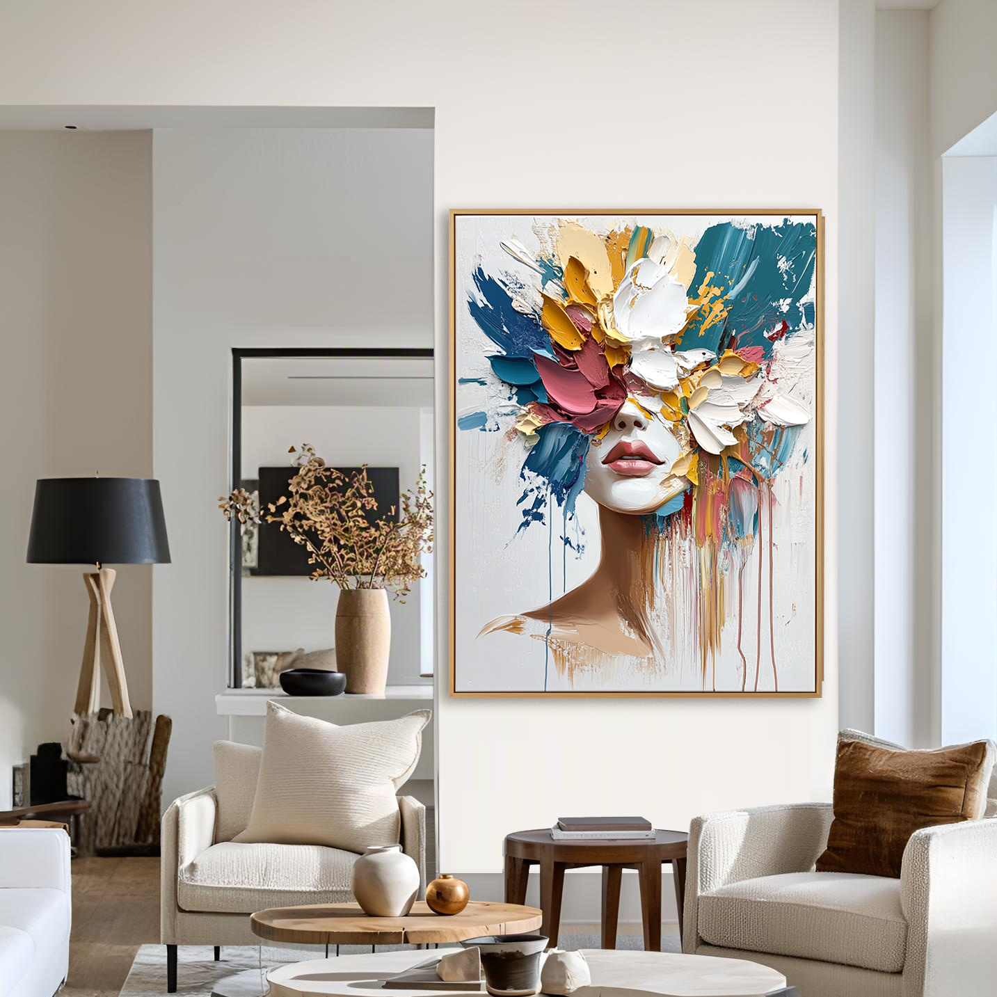 Veil of Expression – Textured Abstract Portrait Oil Painting#AB14314