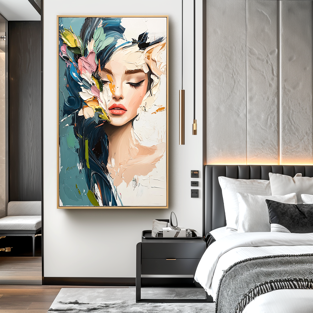 Ethereal Silence – Textured Abstract Portrait Oil Painting#AB14317