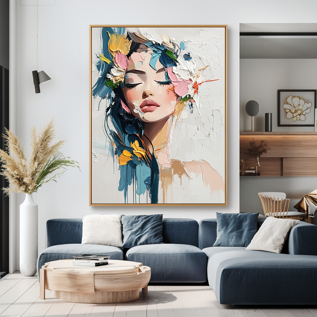 Tranquil Reverie – Textured Abstract Portrait Oil Painting#AB14318