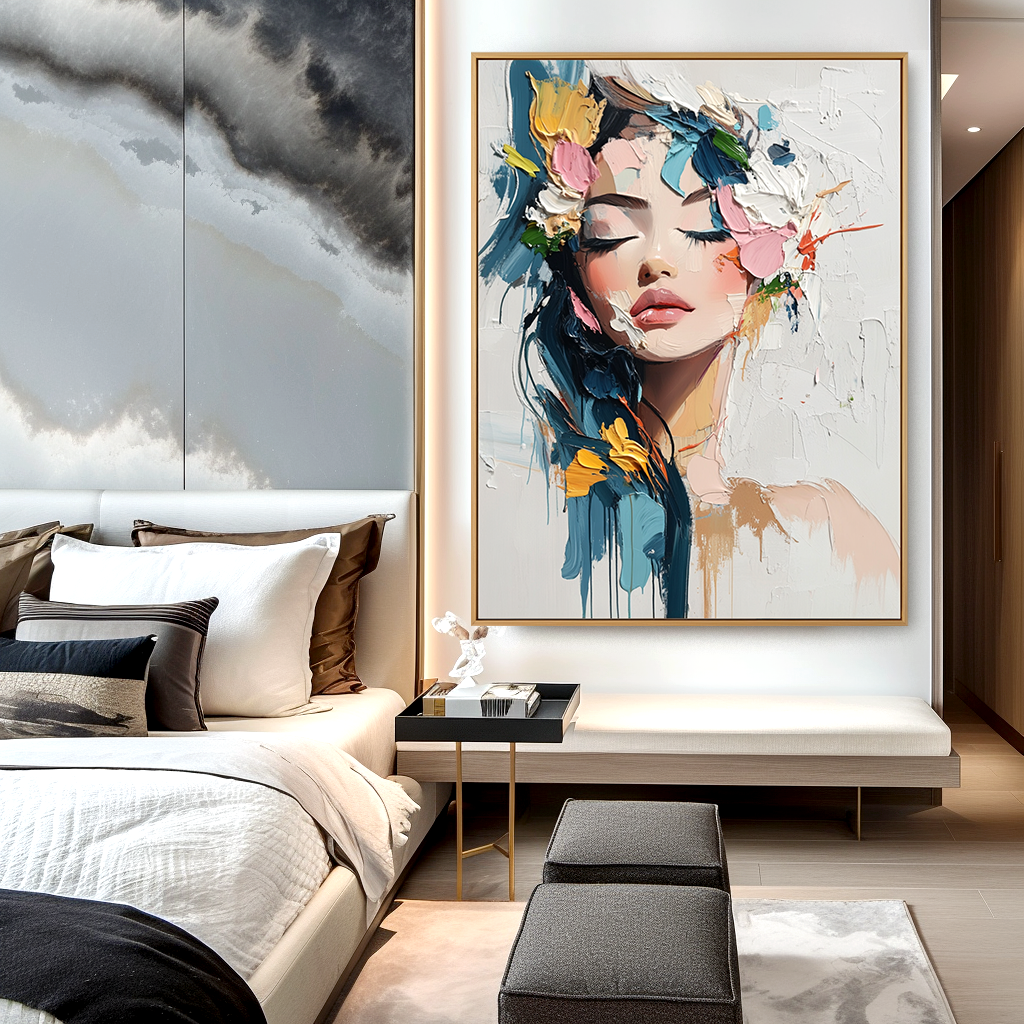 Tranquil Reverie – Textured Abstract Portrait Oil Painting#AB14318