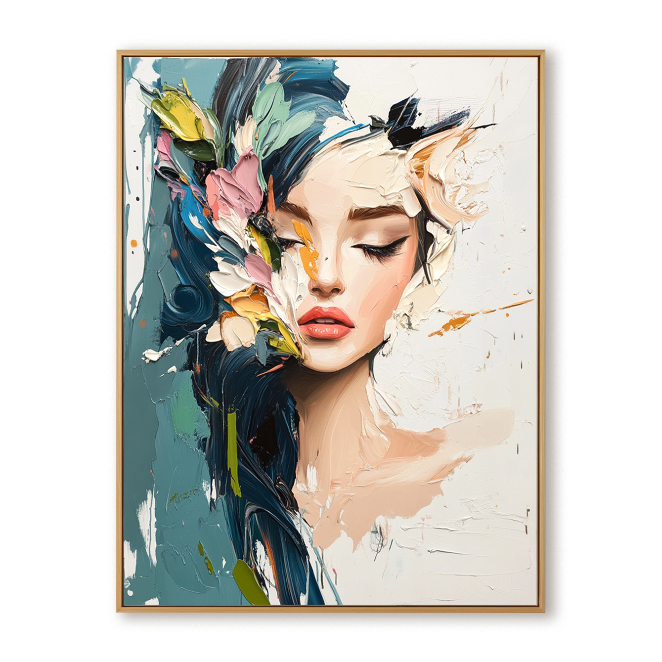 Poetic Stillness – Textured Abstract Portrait Oil Painting#AB14319