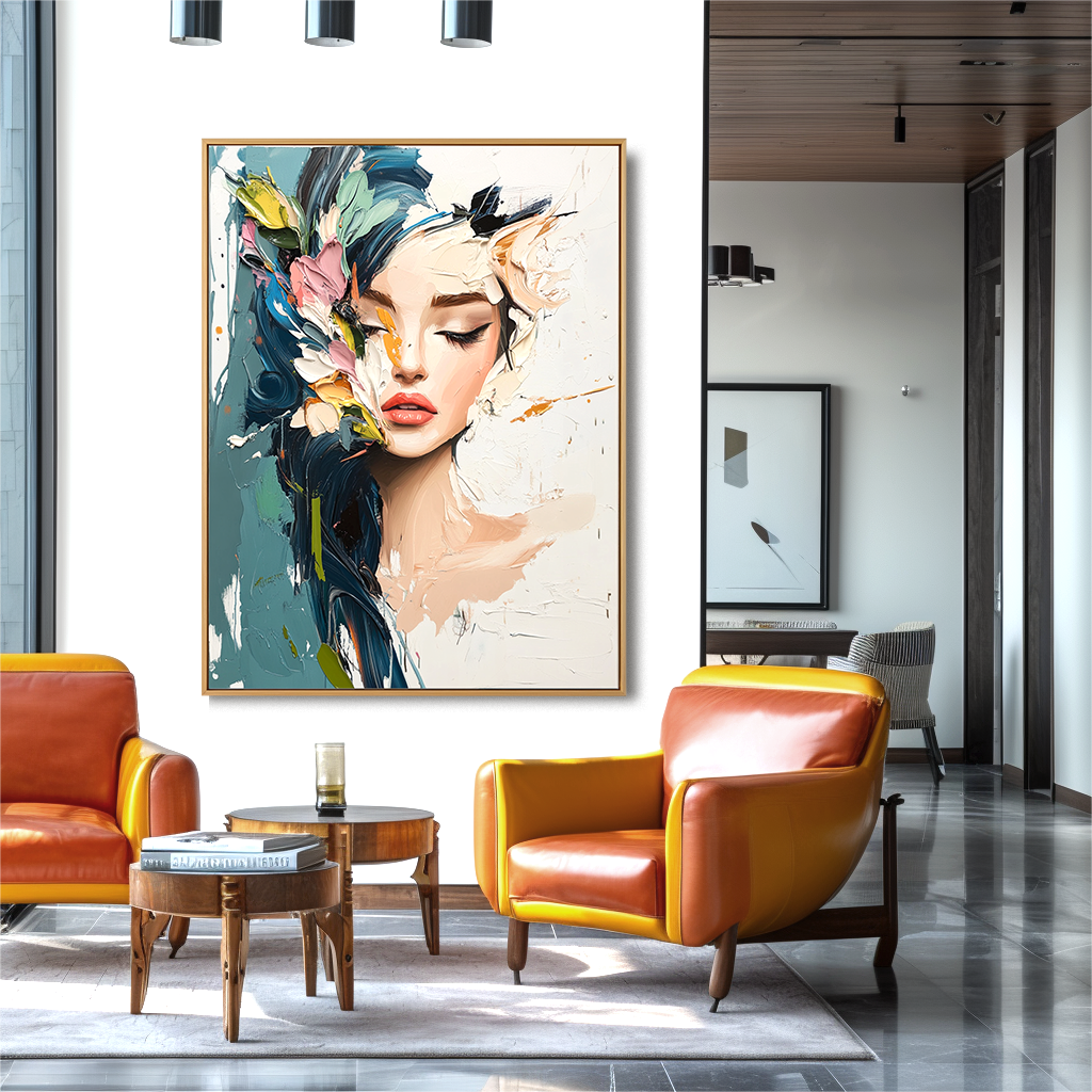 Poetic Stillness – Textured Abstract Portrait Oil Painting#AB14319