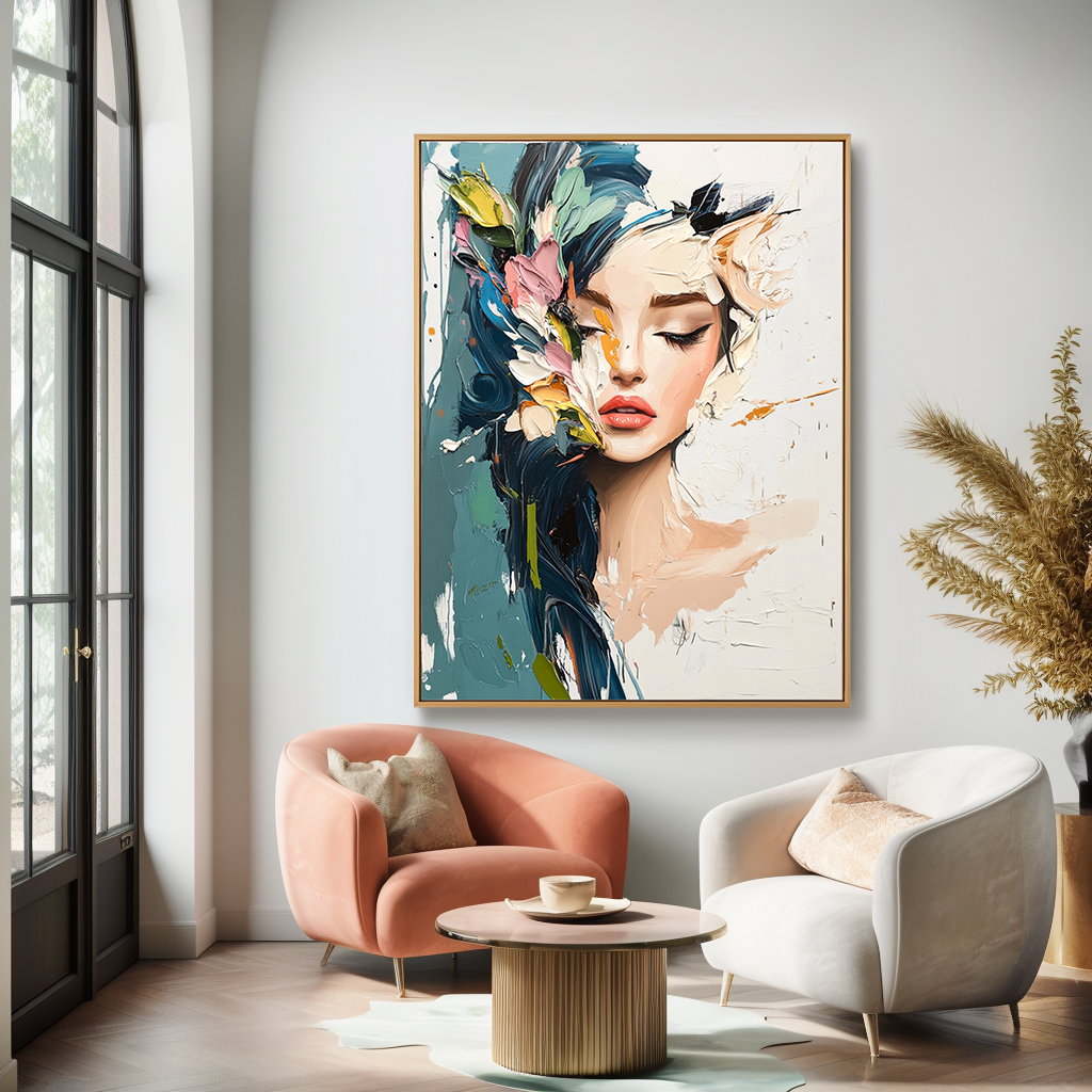 Poetic Stillness – Textured Abstract Portrait Oil Painting#AB14319