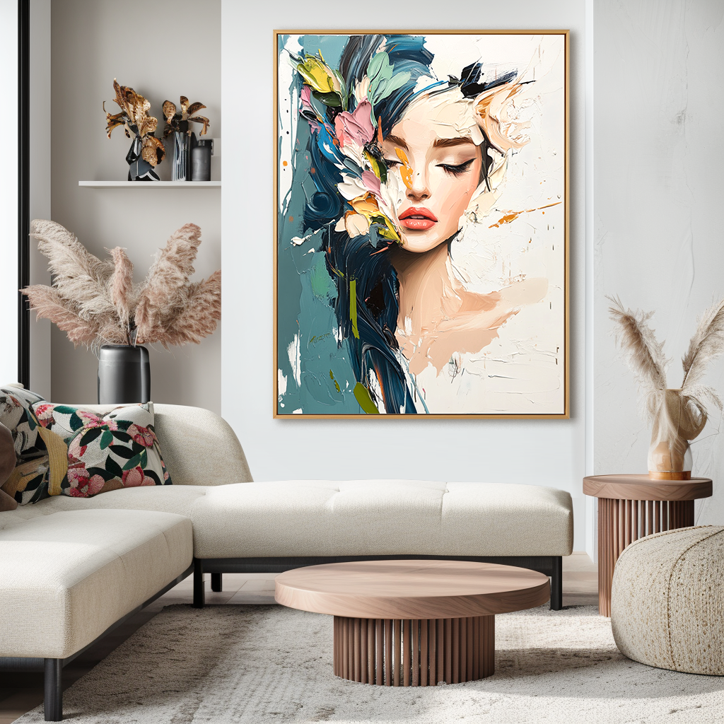 Poetic Stillness – Textured Abstract Portrait Oil Painting#AB14319