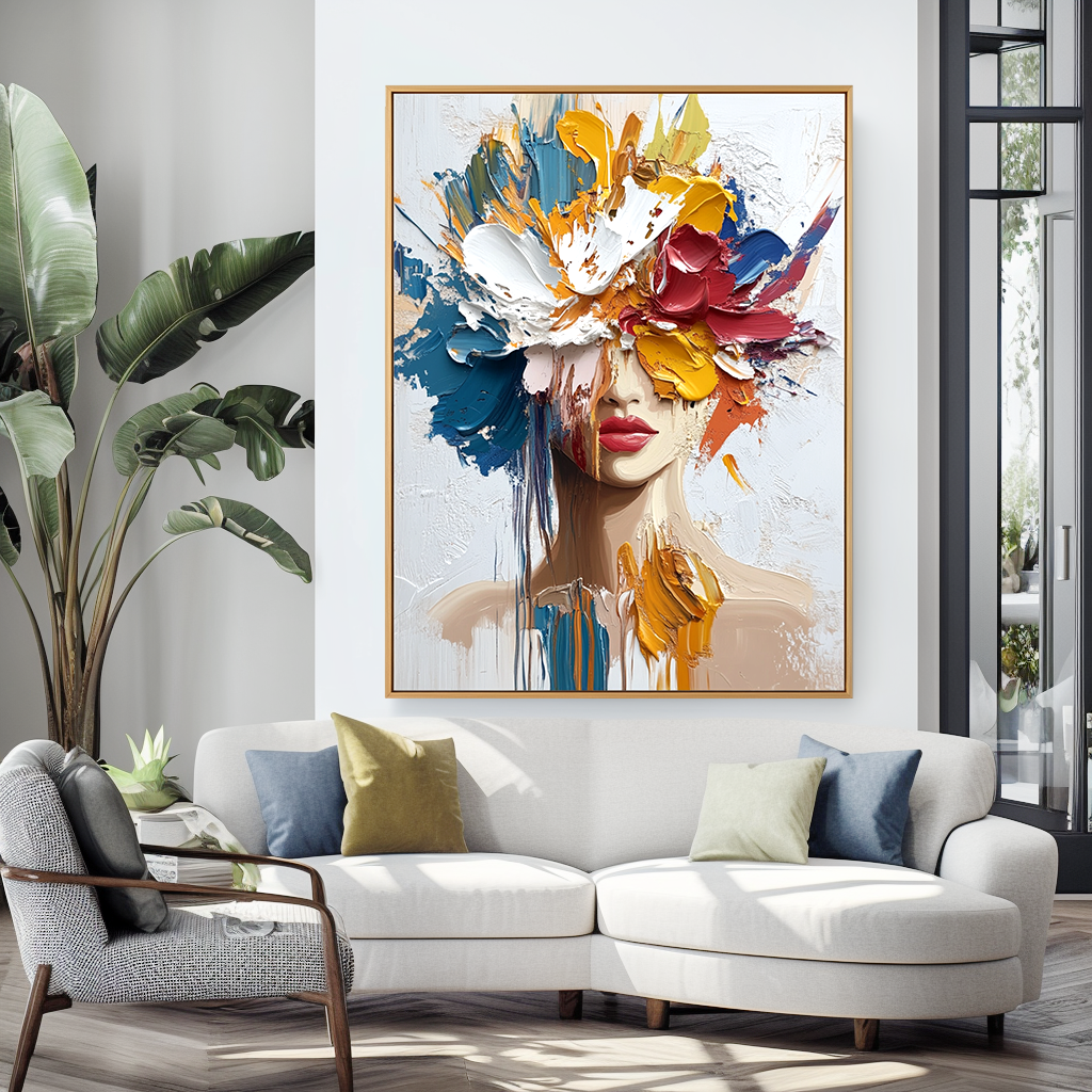 Chromatic Veil – Textured Abstract Portrait Oil Painting#AB14320