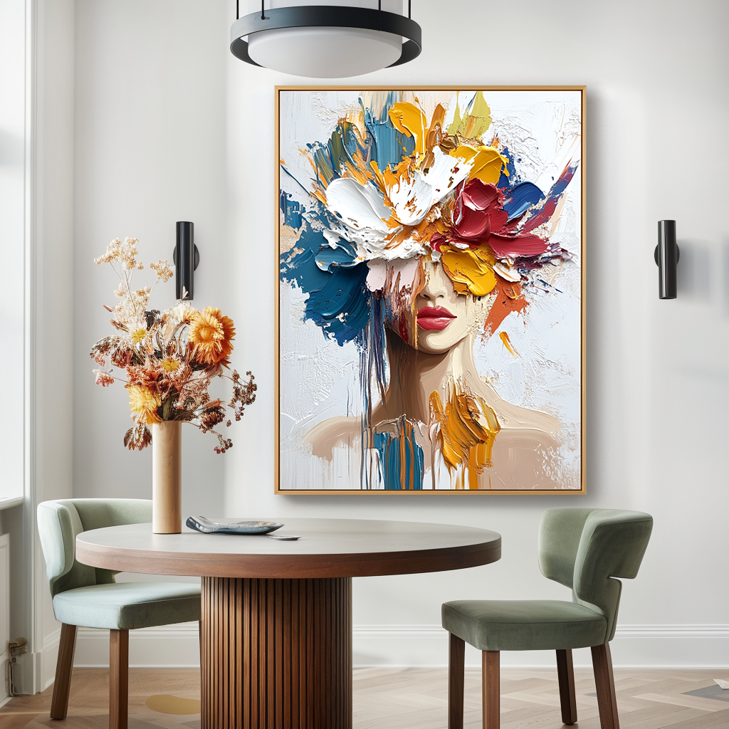 Chromatic Veil – Textured Abstract Portrait Oil Painting#AB14320