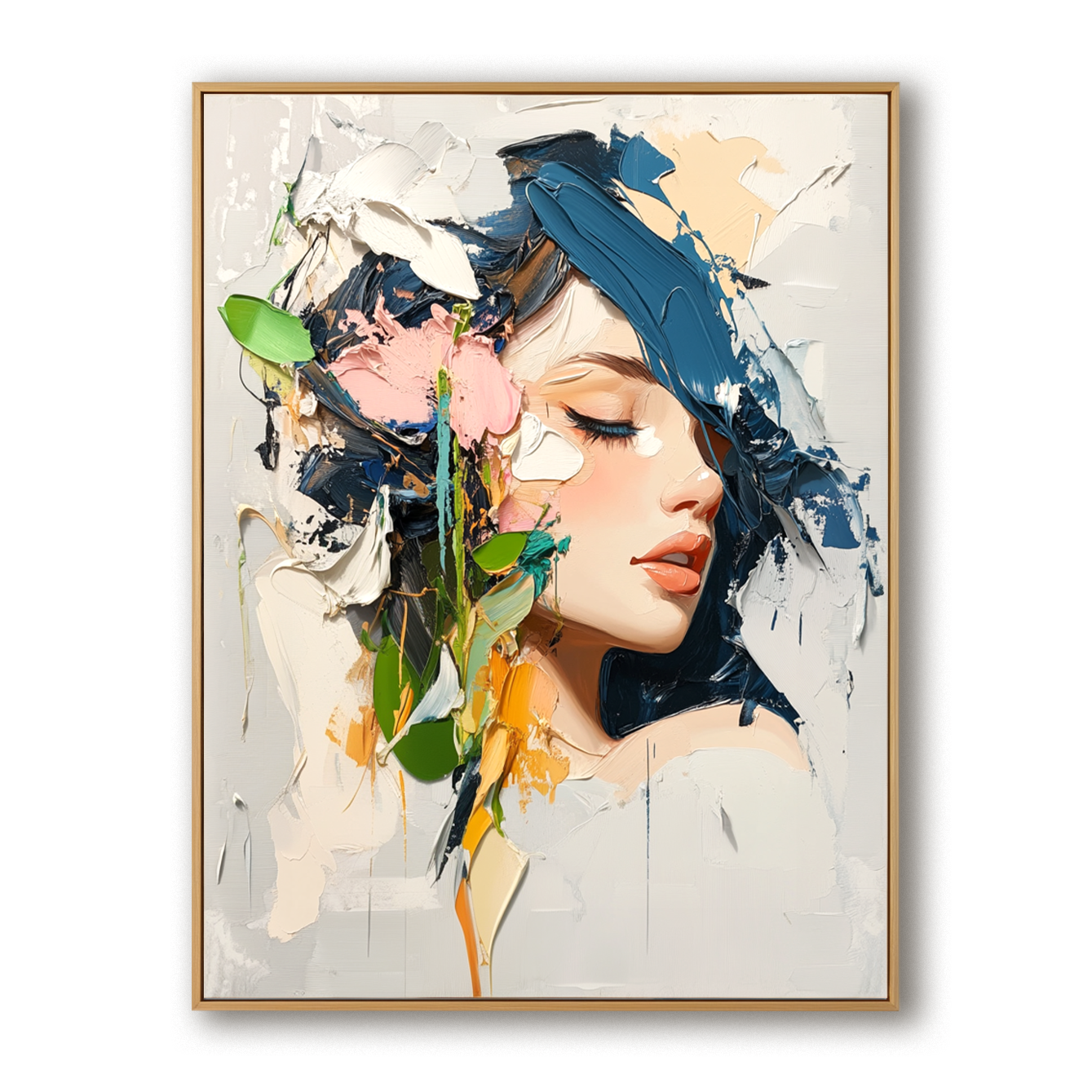 Silent Bloom – Textured Abstract Portrait Oil Painting#AB14322