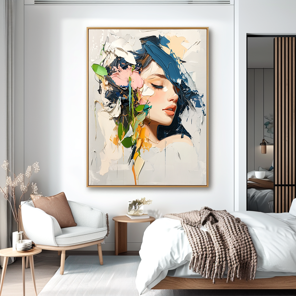 Silent Bloom – Textured Abstract Portrait Oil Painting#AB14322