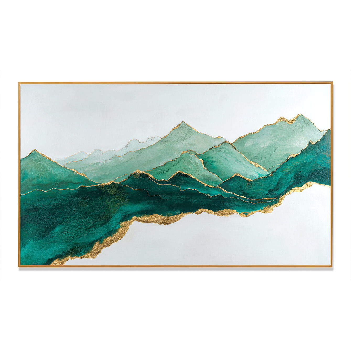 Emerald Horizon – Panoramic Textured Mountain Oil Painting#AB14311