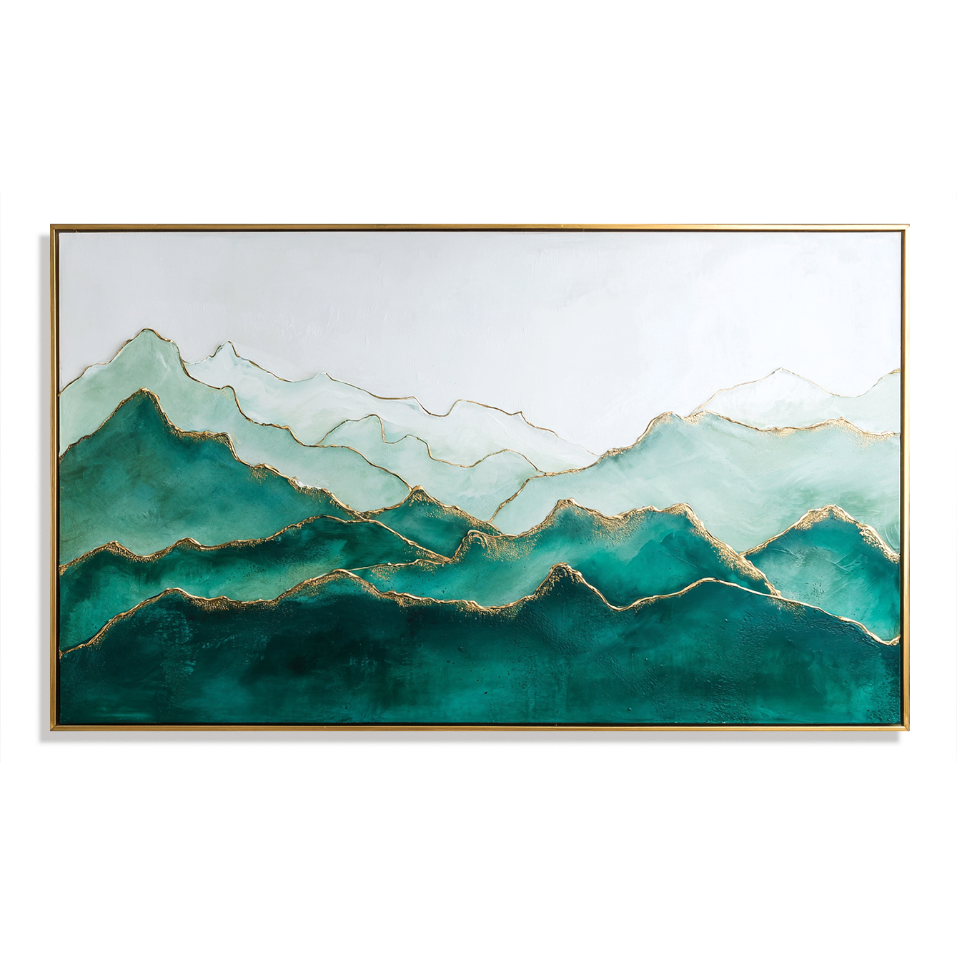 Verdant Echo – Panoramic Textured Mountain Oil Painting#AB14313