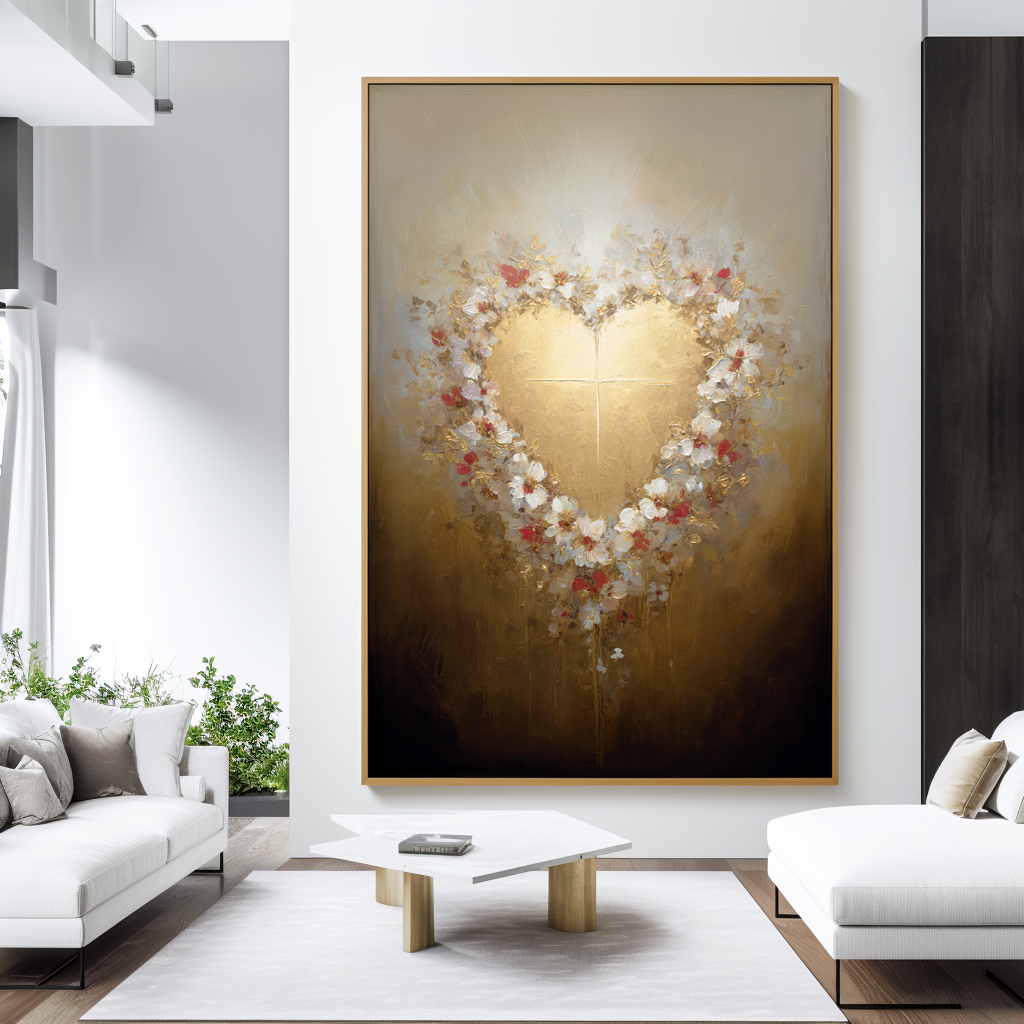 Golden Grace – Floral Heart Oil Painting#AB0323001