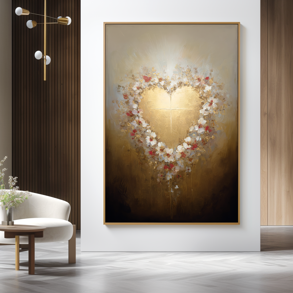 Golden Grace – Floral Heart Oil Painting#AB0323001