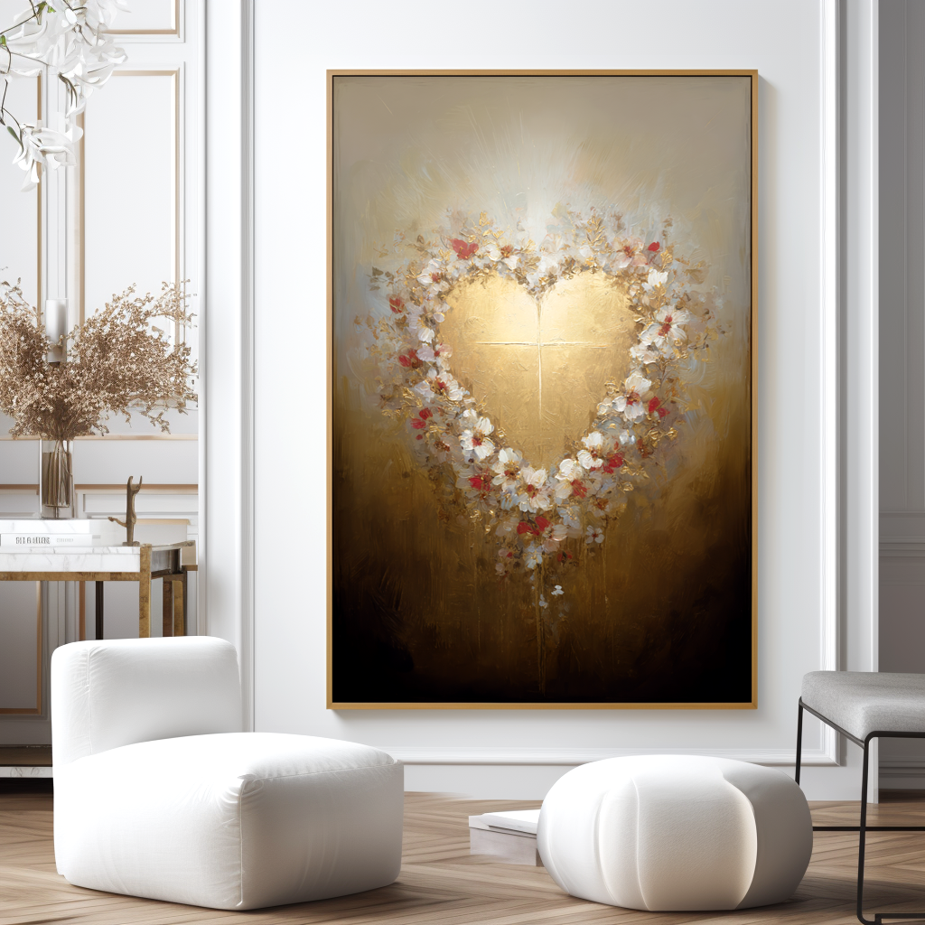 Golden Grace – Floral Heart Oil Painting#AB0323001