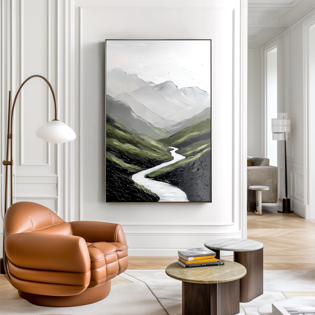 Silent Valley – Minimalist Mountain Landscape Oil Painting#wp260316