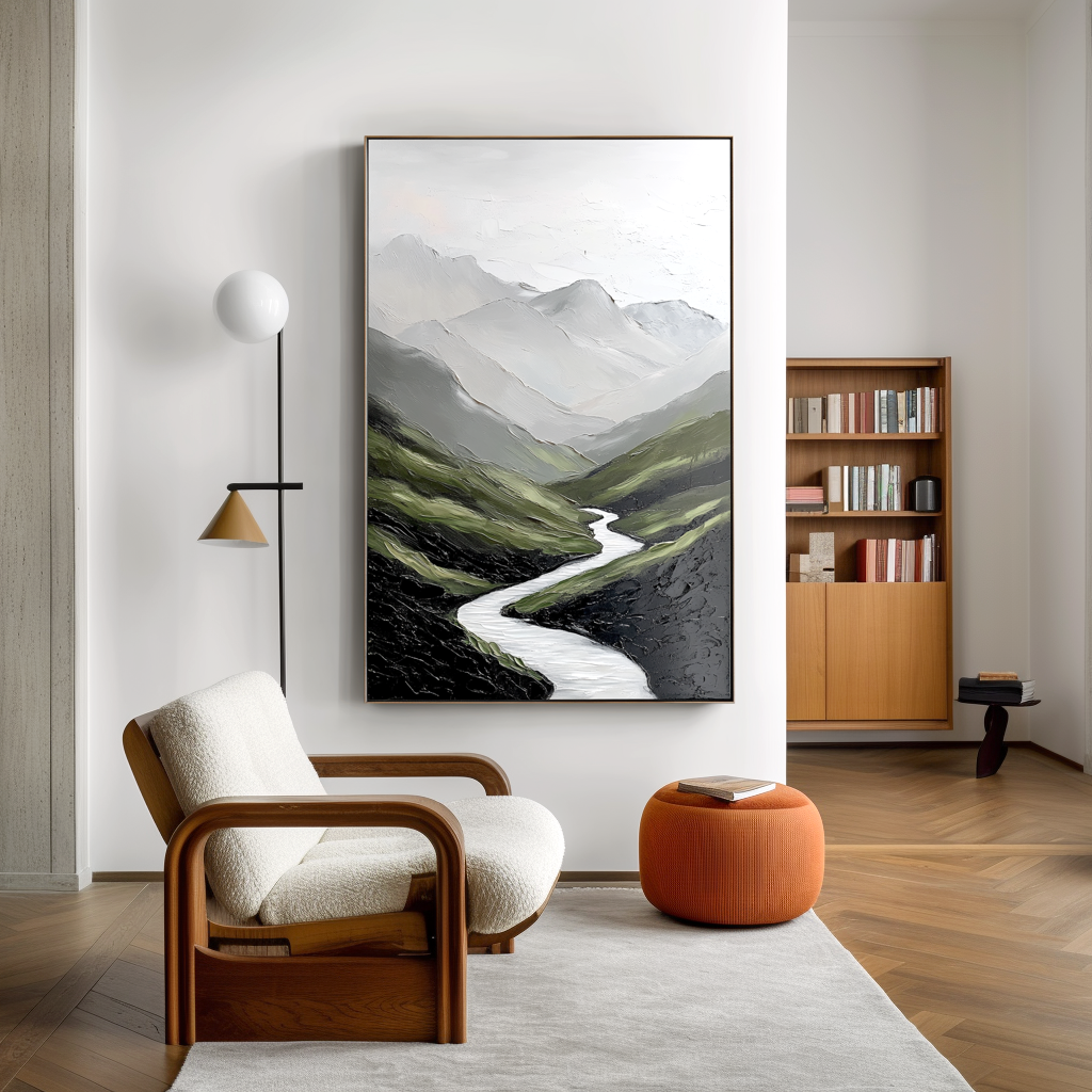 Silent Valley – Minimalist Mountain Landscape Oil Painting#wp260316