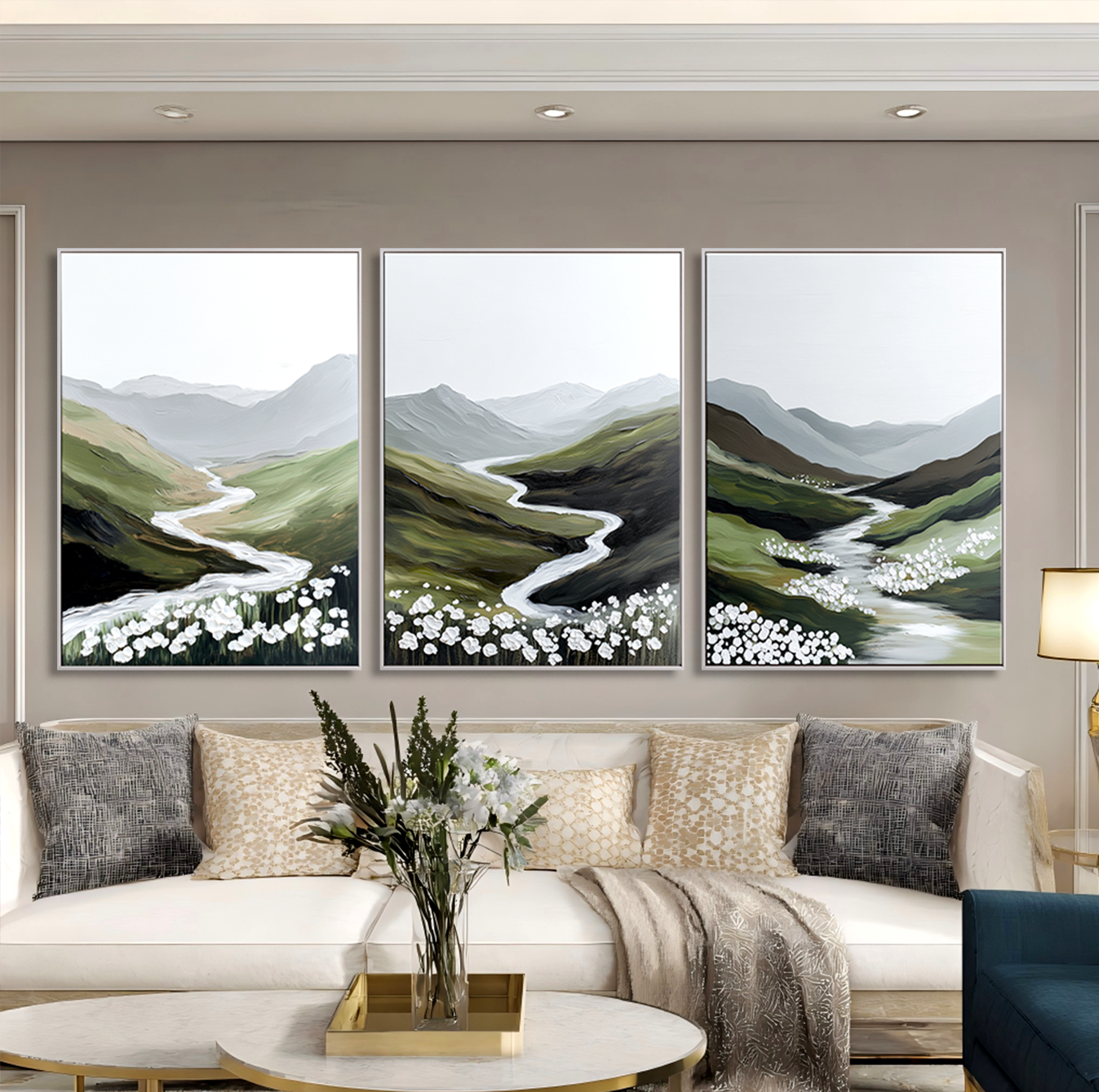 Whispering Meadow River – Textured Landscape Wall Art Set of 3#wp260320