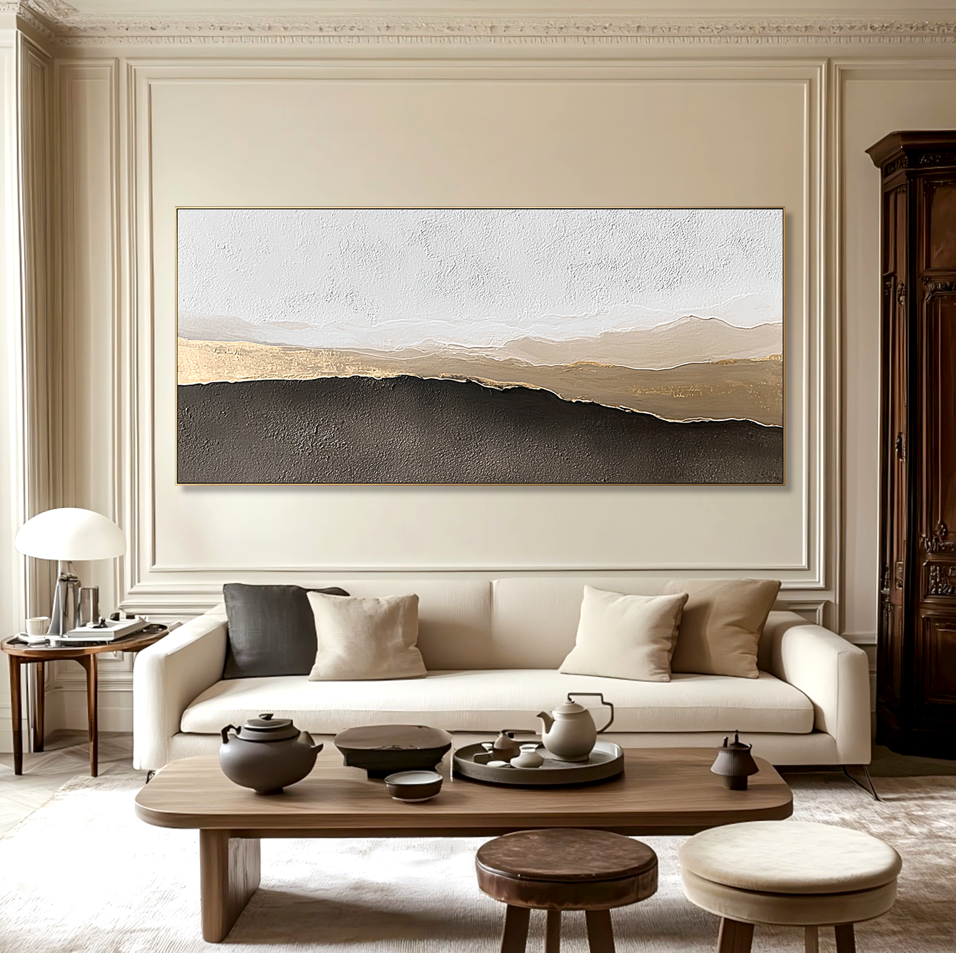 Silent Dune Horizon – Gold Textured Abstract Wall Art#wp260325