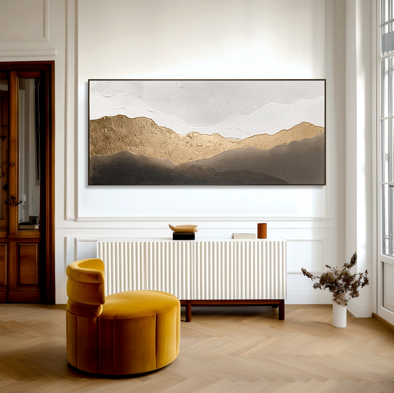 Golden Horizon Relief – Textured Abstract Mountain Wall Art#abwp260326