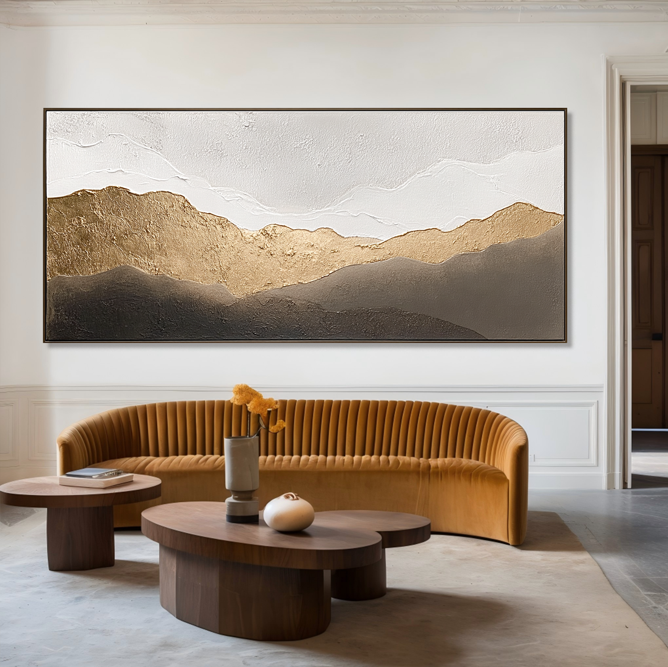 Golden Horizon Relief – Textured Abstract Mountain Wall Art#abwp260326