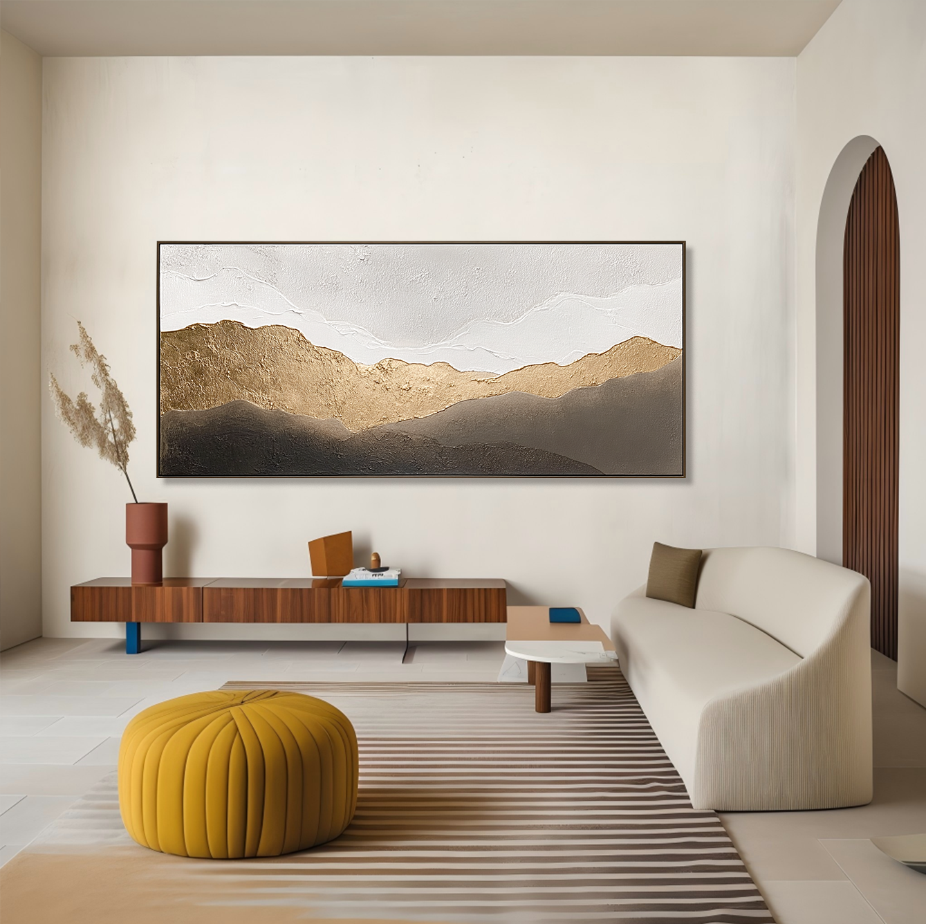 Golden Horizon Relief – Textured Abstract Mountain Wall Art#abwp260326