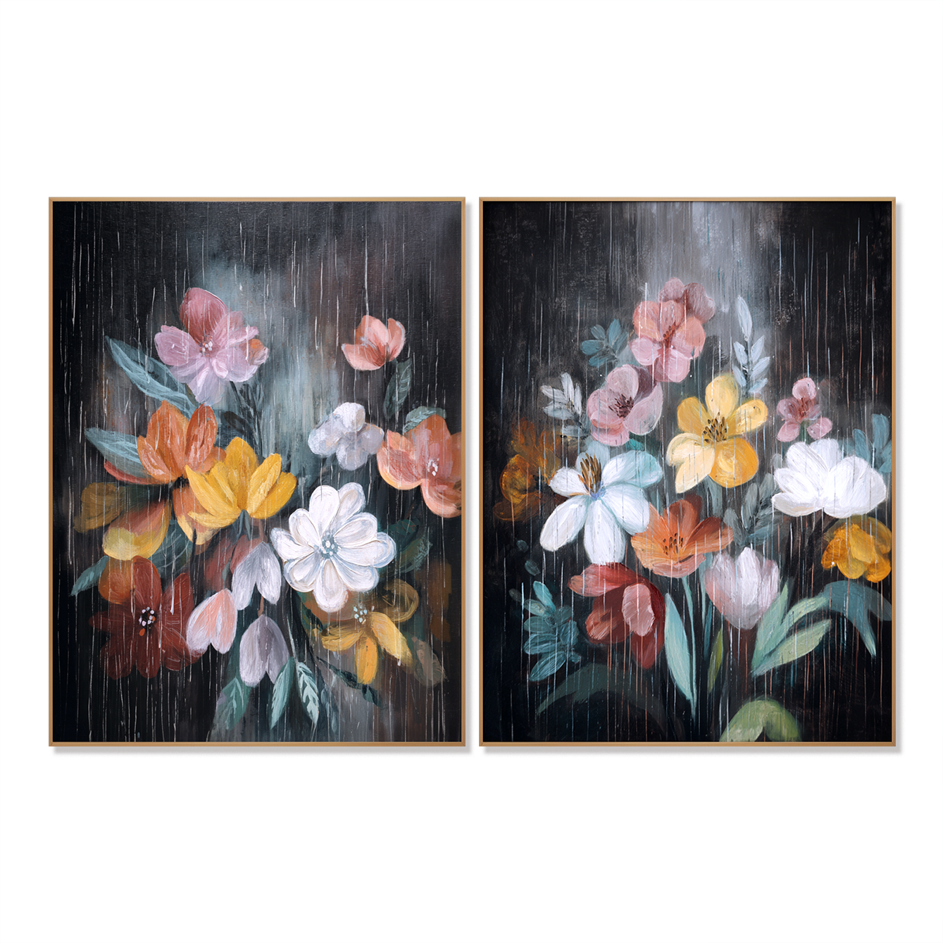 Floral Wall Art Set of 2 – Moody Abstract Flower Canvas for Modern Home ...