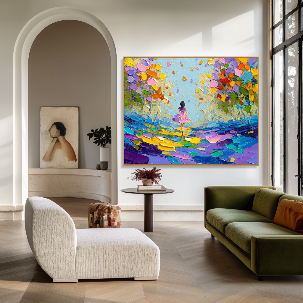 Colorful Dream Walk – Textured Abstract Figure Oil Painting#wp260330