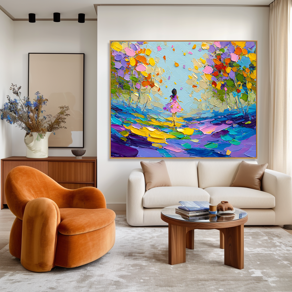 Colorful Dream Walk – Textured Abstract Figure Oil Painting#wp260330