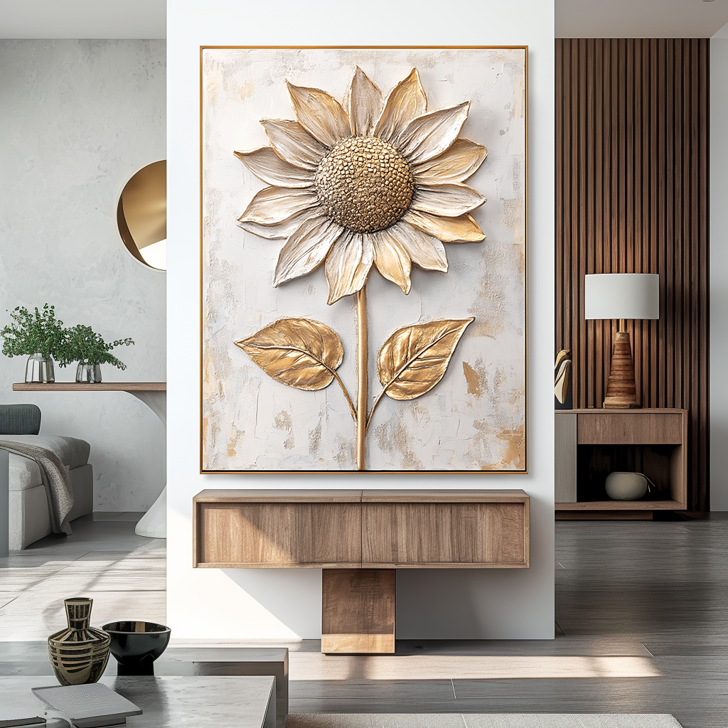 Golden Sunflower Grace – Textured Floral Wall Art#wp260338