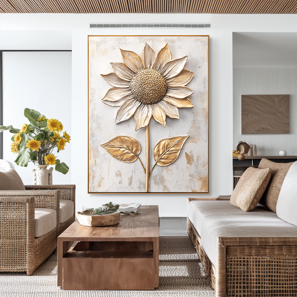 Golden Sunflower Grace – Textured Floral Wall Art#wp260338