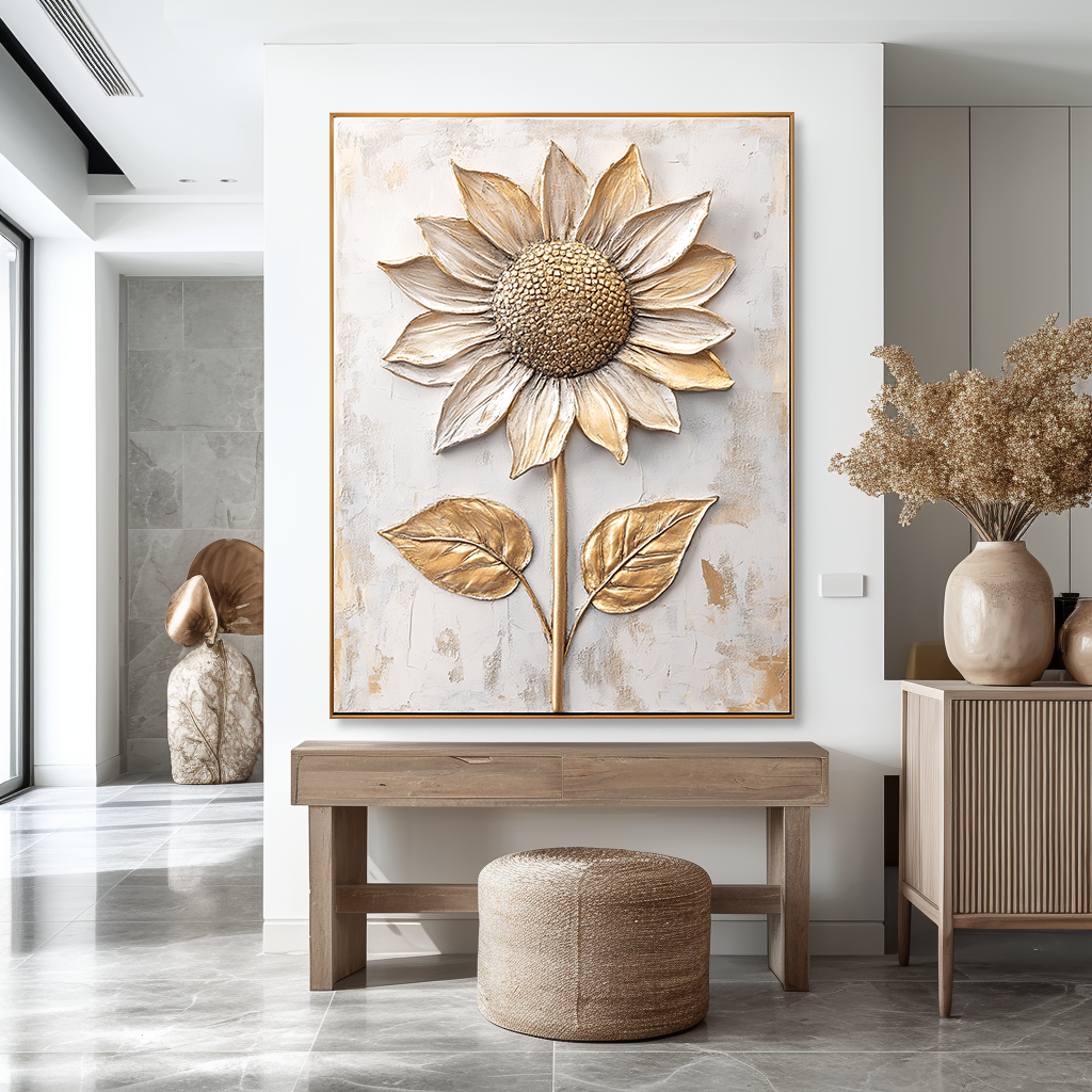 Golden Sunflower Grace – Textured Floral Wall Art#wp260338