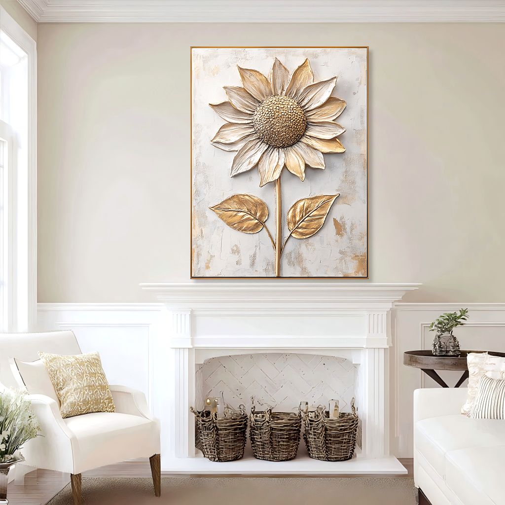 Golden Sunflower Grace – Textured Floral Wall Art#wp260338