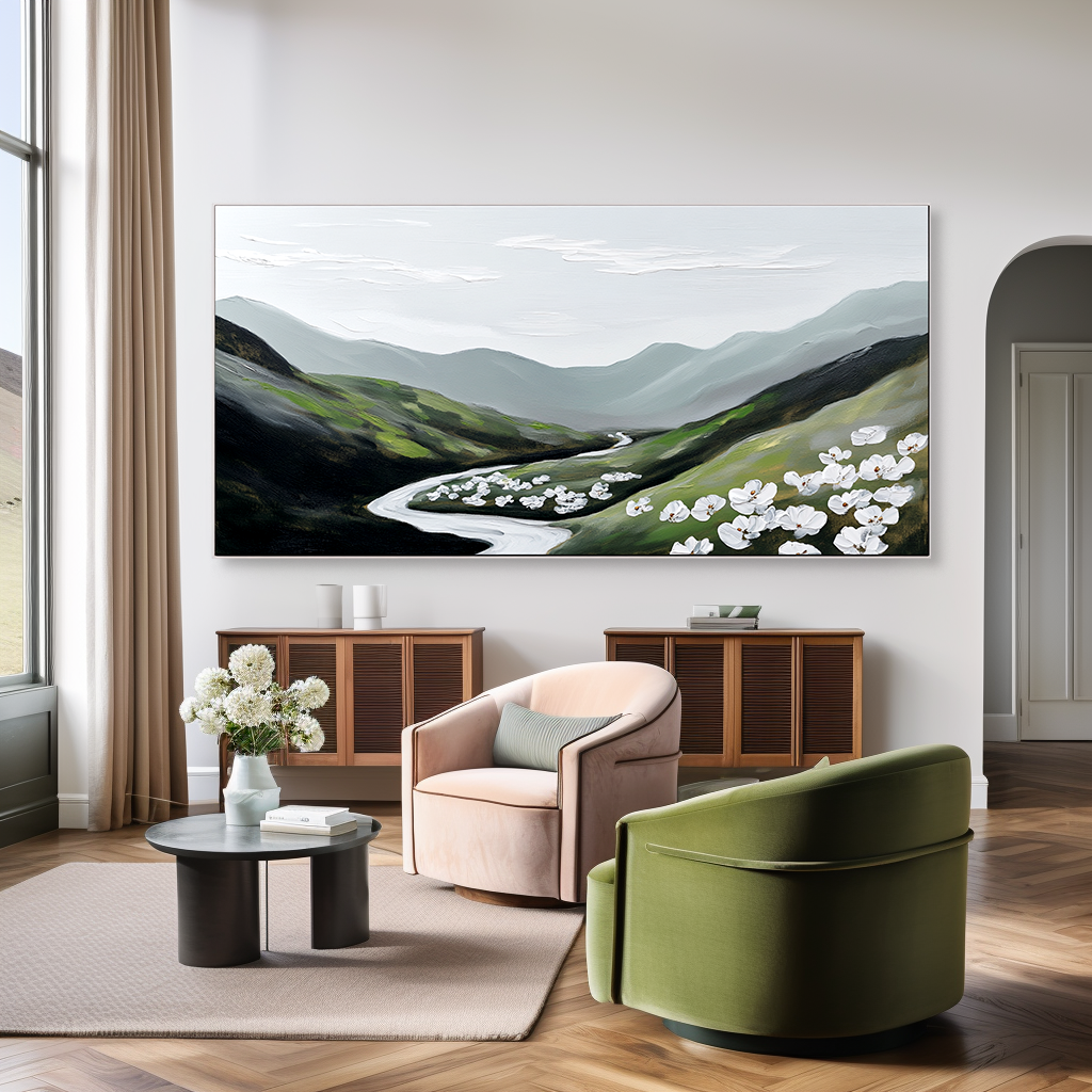 Whispering Valley Bloom – Textured Landscape Floral Wall Art#abwp260342