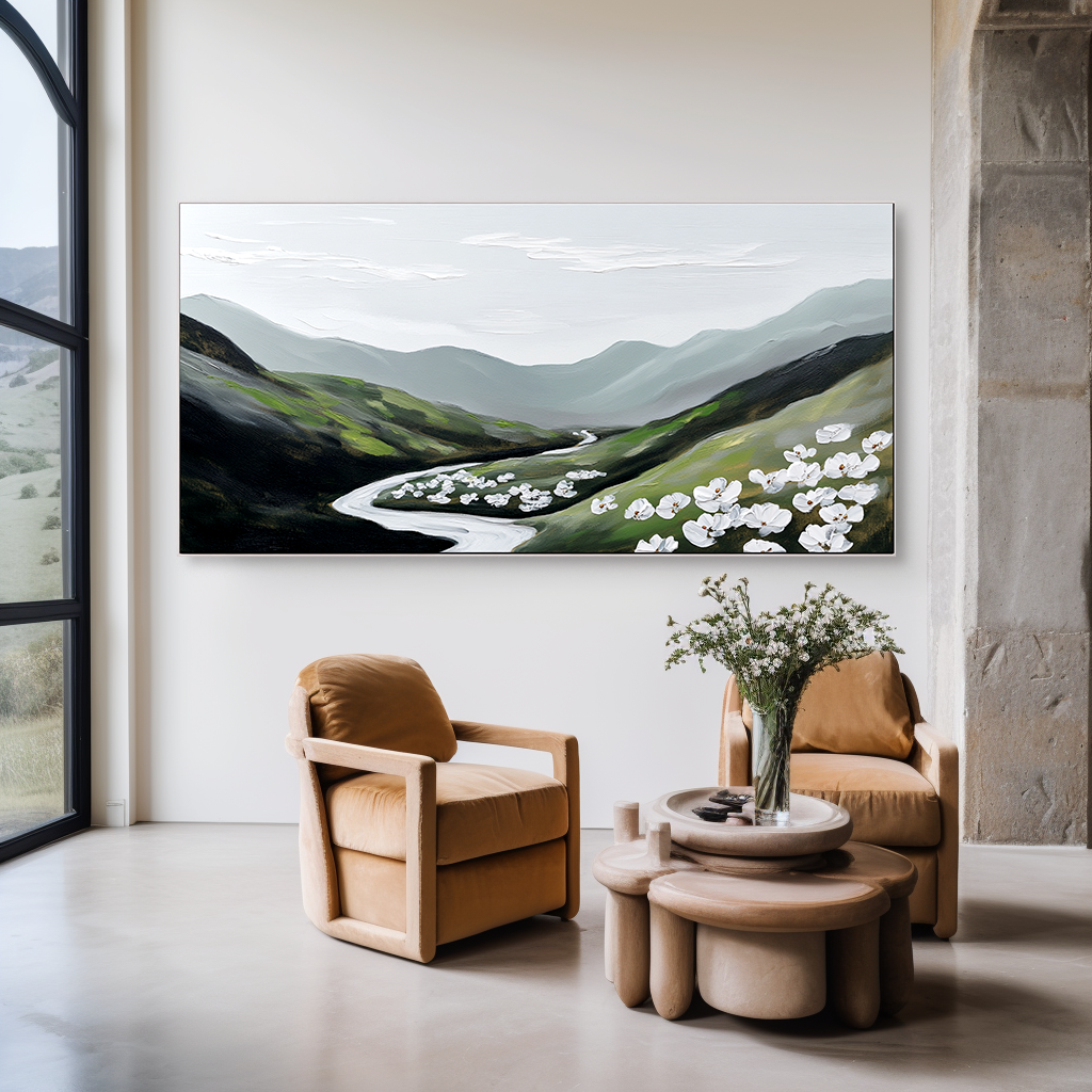 Whispering Valley Bloom – Textured Landscape Floral Wall Art#abwp260342
