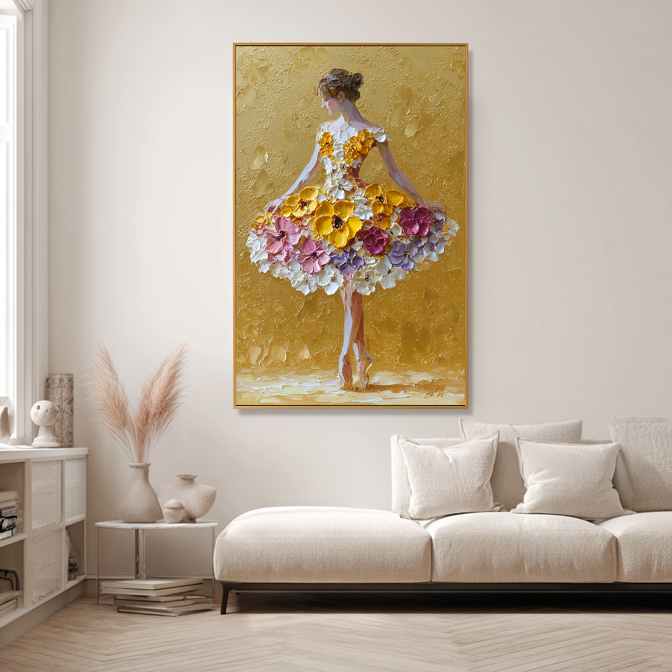 Golden Bloom Dancer – Textured Ballet Painting#AB0323015