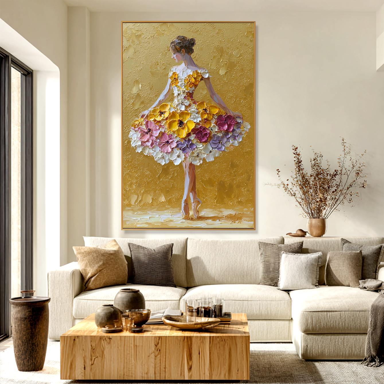 Golden Bloom Dancer – Textured Ballet Painting#AB0323015