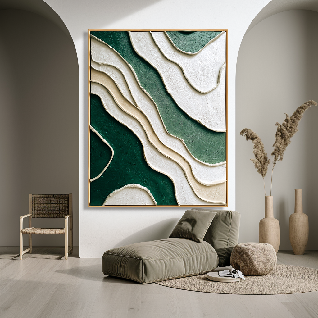 Emerald Contours – Layered Textured Abstract Wall Art#wp260464