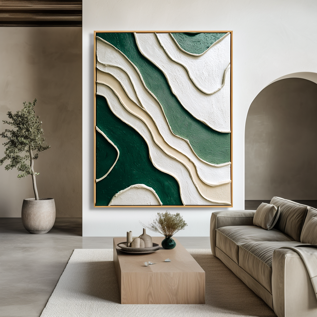 Emerald Contours – Layered Textured Abstract Wall Art#wp260464