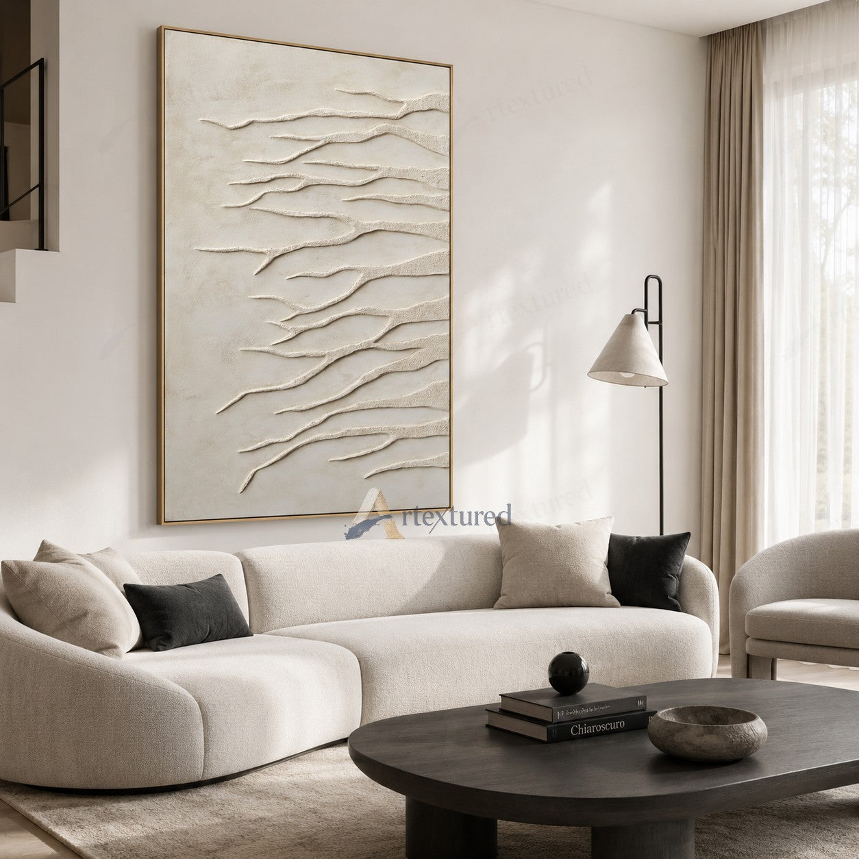 Minimalist Branch Textured Wall Art – Hand-Painted Abstract Canvas#XW12001